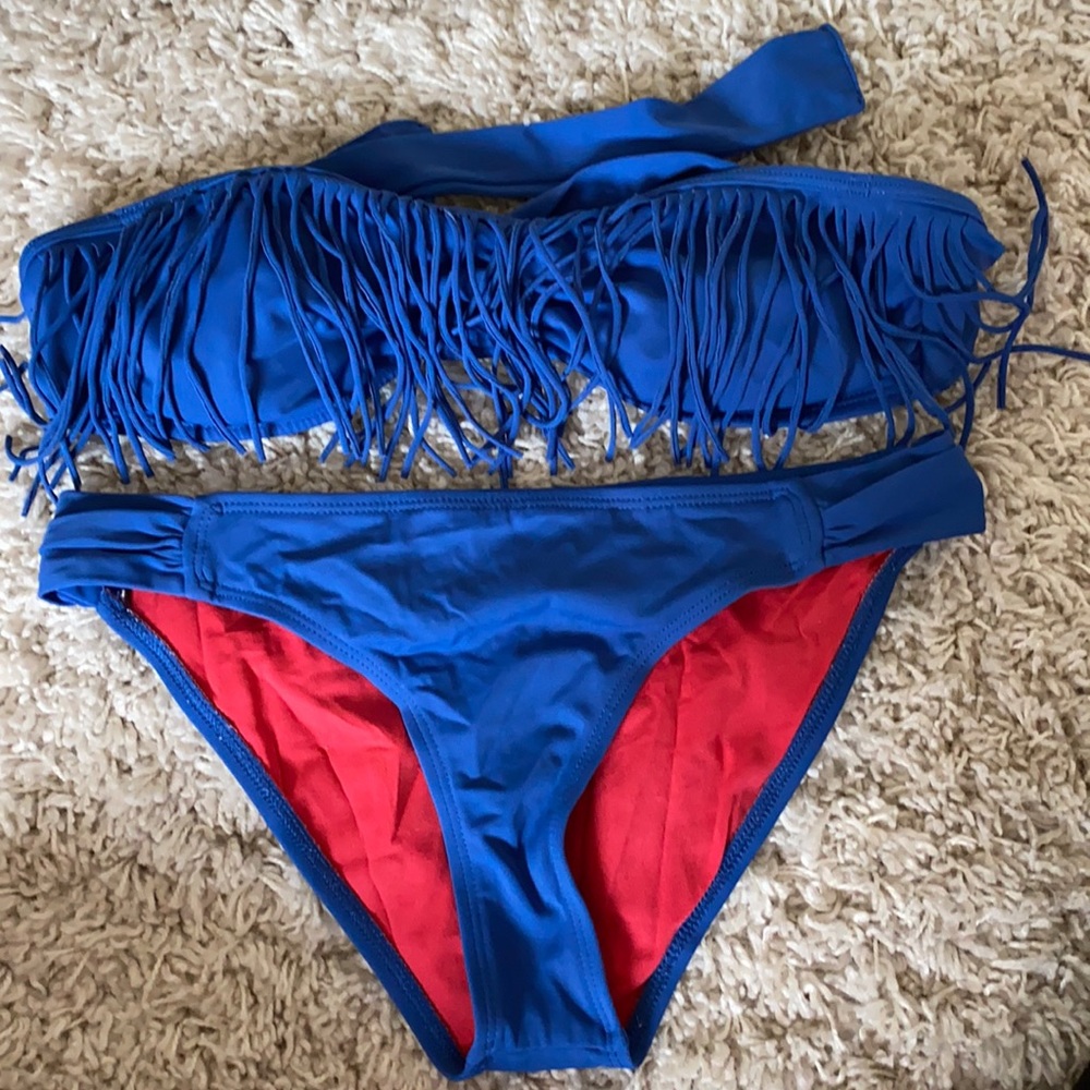 Guess strapless blue bikini set